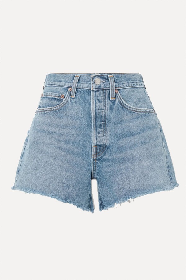 Parker Long Distressed Denim Shorts from Agolde
