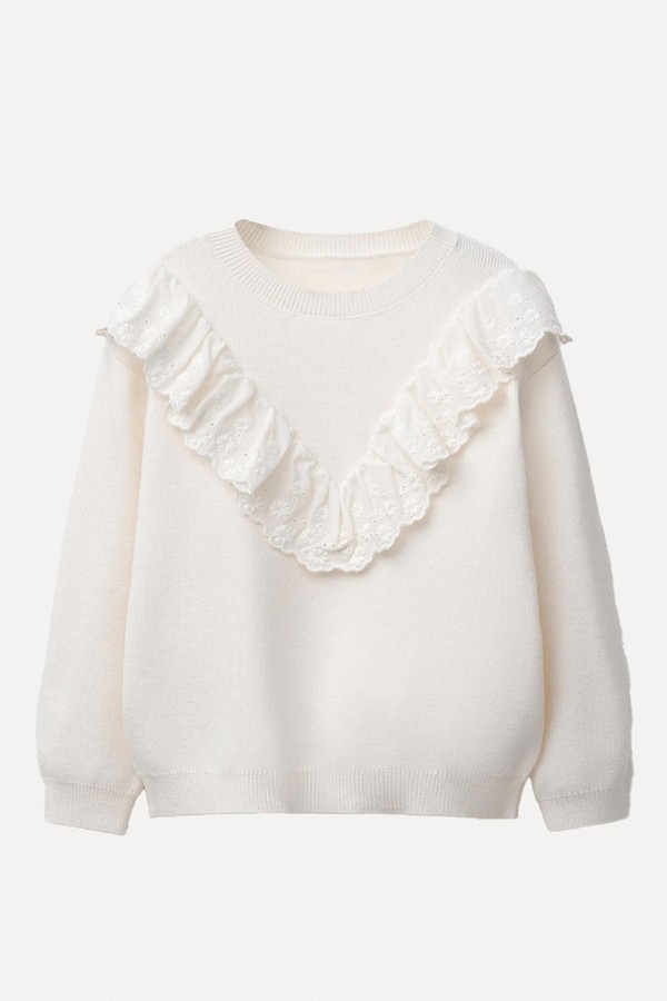 Knitted Jumper With Embroidered Lace Detail