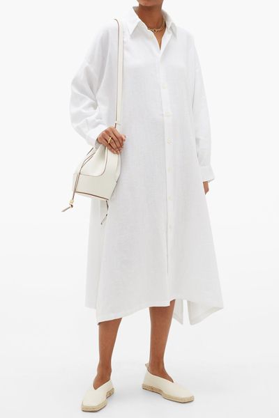 Curved-Hem Linen-Blend Shirt Dress from Eskandar