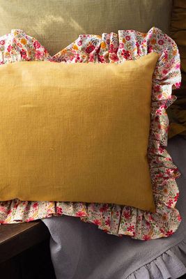 Gold Linen Frilled Cushion