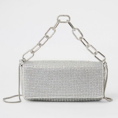 Silver Diamante Embellished Underarm Bag