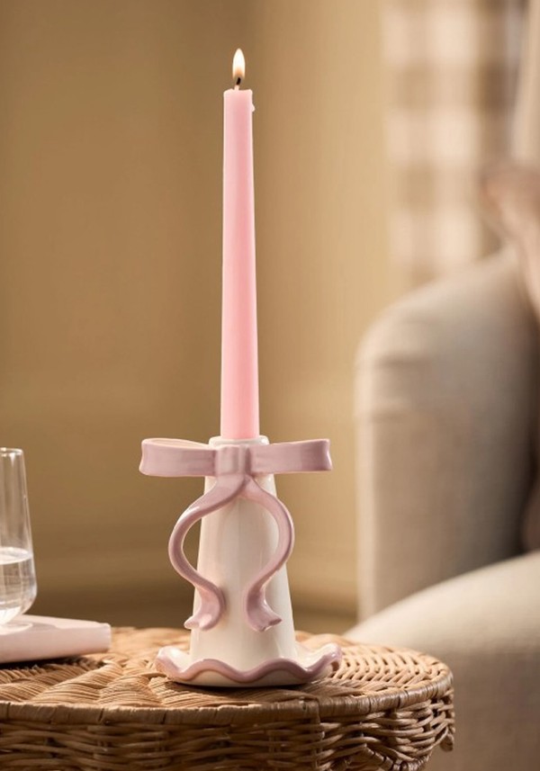 Ceramic Bow Taper Candle Holder 