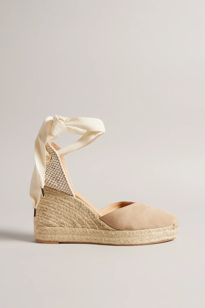 Puritas Suede Ribbon Tie Espadrille Wedges