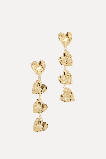 Crushed Heart Gold-Tone Earrings from Oscar De La Renta