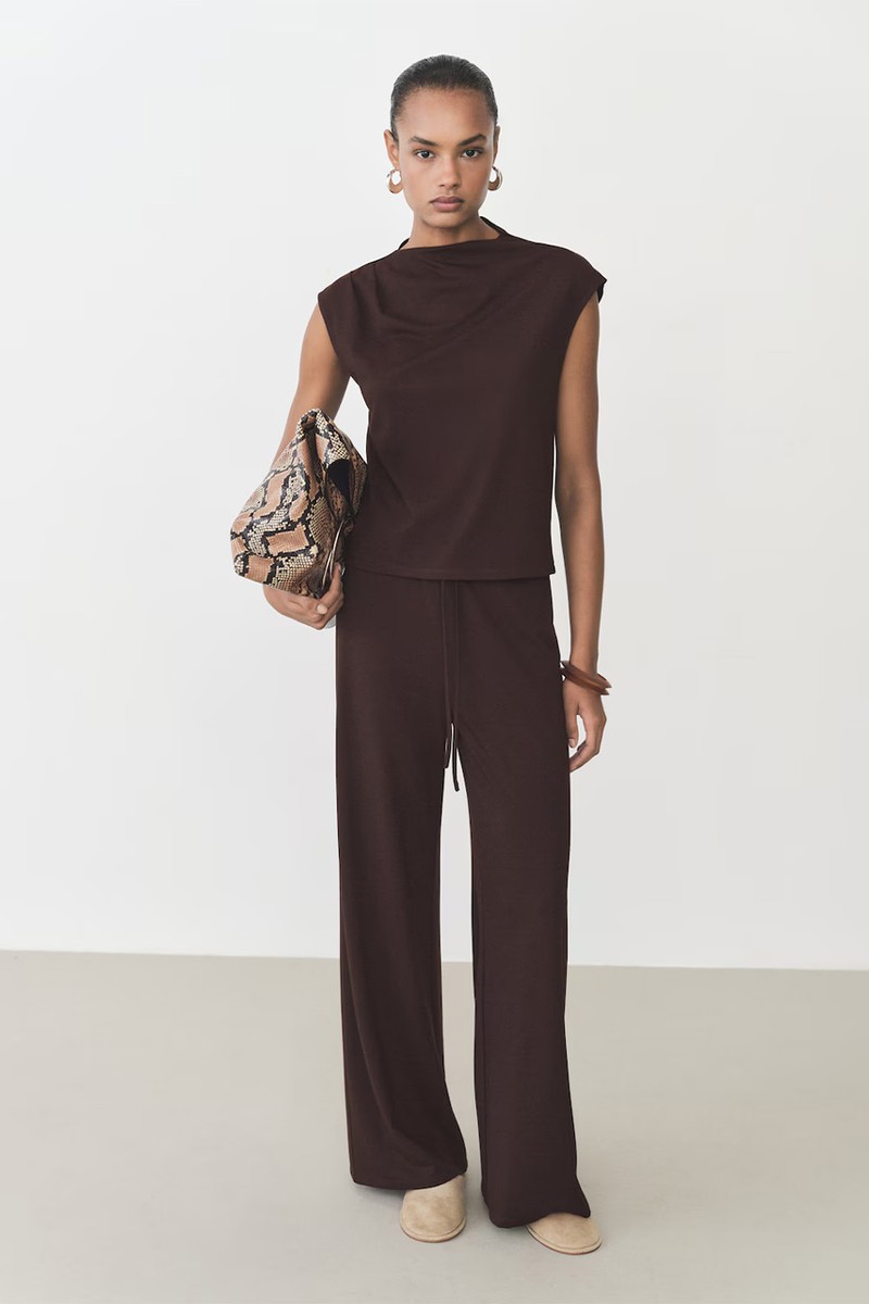 Wide Leg Trousers With Elastic Waist