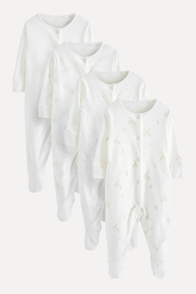 Delicate White Animal Baby Printed Long Sleeve Sleepsuits from Next