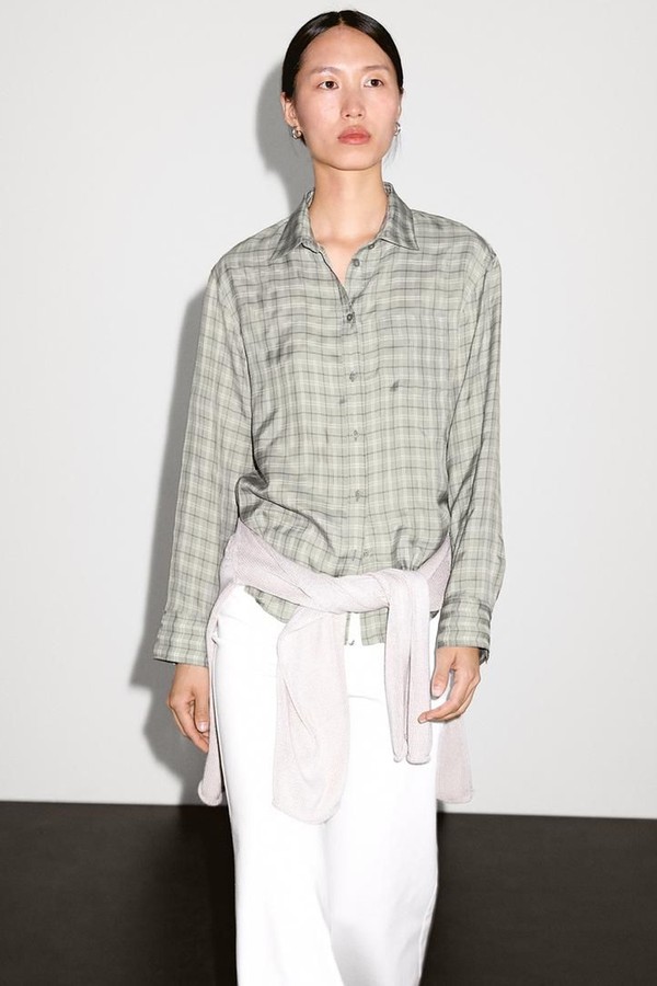 Flowing 100% Cupro Check Shirt from Massimo Dutti