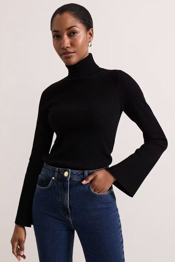 Fran Fluted Sleeve Ribbed Roll Neck