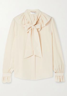 Pussy-bow ruffled silk crepe de chine blouse from Saint Laurent