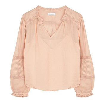 Kimmie Lace-Trimmed Plissé Blouse from Velvet By Graham & Spencer