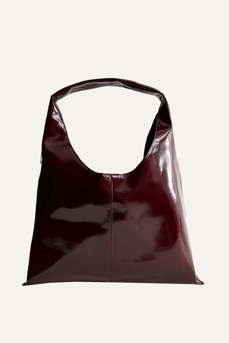 Faux Patent Slouchy Bag