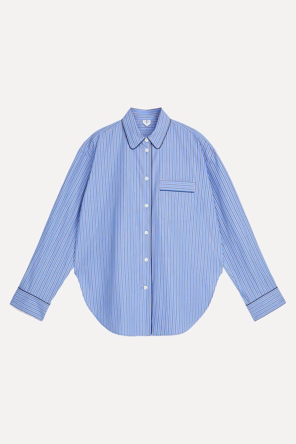 Contrast-Piping Cotton Shirt