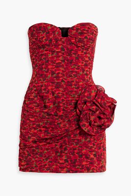 Strapless Floral-Appliquéd Pintucked Silk-Blend Mini Dress from Magda Butrym