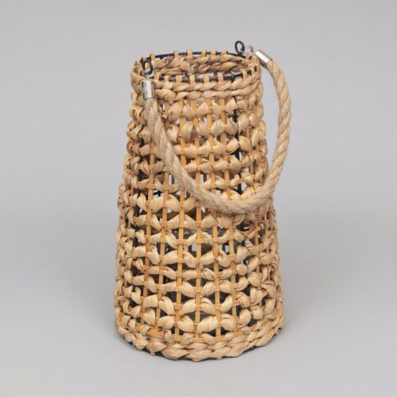 Woven Rattan and Glass Hurricane Lantern