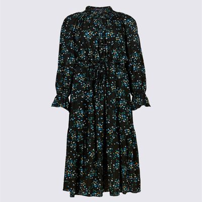 Floral Print Drop Waist Midi Dress