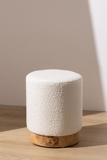 Boucle Pouffe With Burl Plinth from Six The Residence