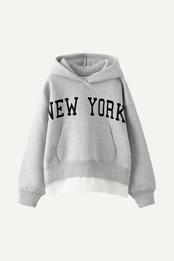 Flocked Contrast Slogan Hoodie 