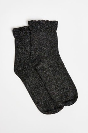 Rainbow Glitter Frill Black Ankle Socks from Oliver Bonas