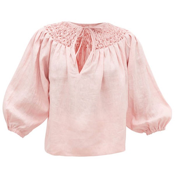 Hope Filthorts Smocked Linen-Chambray Blouse from Innika Choo