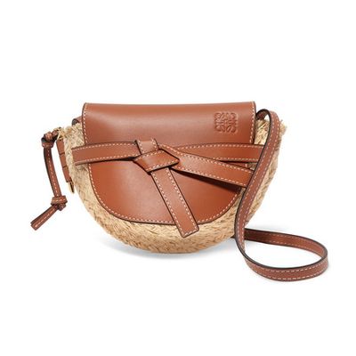 Leather & Woven Raffia Shoulder Bag from Loewe