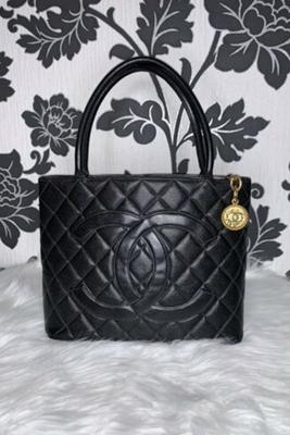 Gold Medallion Shopping Caviar Tote Bag from Chanel