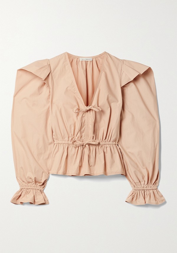 Sabina Ruffled Cotton-Poplin Peplum Blouse from Ulla Johnston