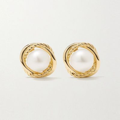 Infinity 18-karat gold pearl earrings from David Yurman