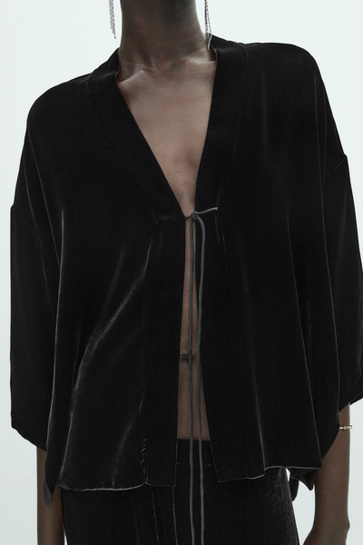 Velvet Kimono Blouse With Ties from Massimo Dutti