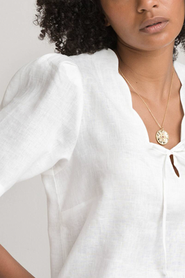 Linen V-Neck Blouse with Short Sleeves from La Redoute