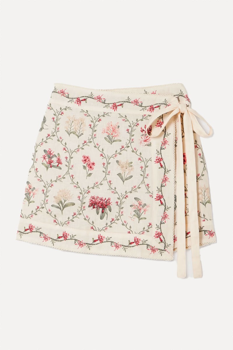 Luna Orquidea Floral-Print Linen Pareo from Agua By Agua Bendita