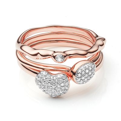 Nura Mini Heart, Teardrop & Siren Band Ring Set