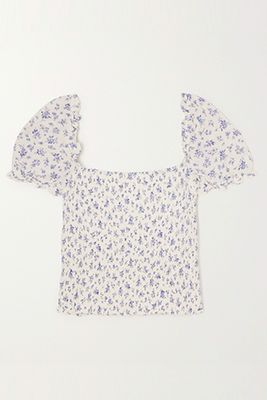 Jess Cropped Floral-Print Shirred Chiffon Top from Reformation