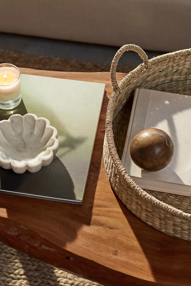 Round Seagrass Tray With Glass Base from The White Company