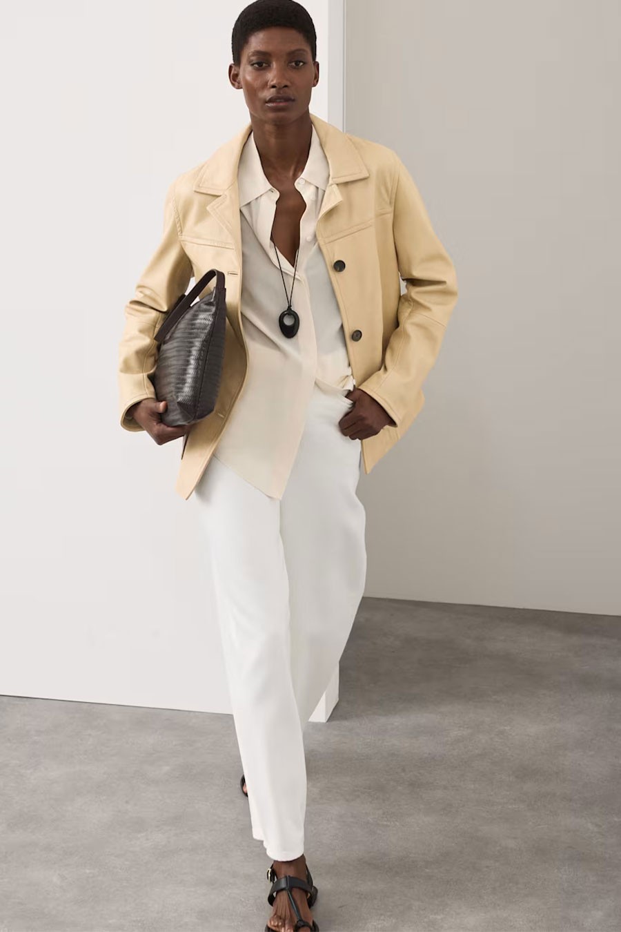 Leather Revere Collar Jacket