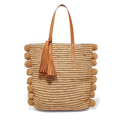 Tasseled Pompom-Embellished Raffia Tote from Loeffler Randall