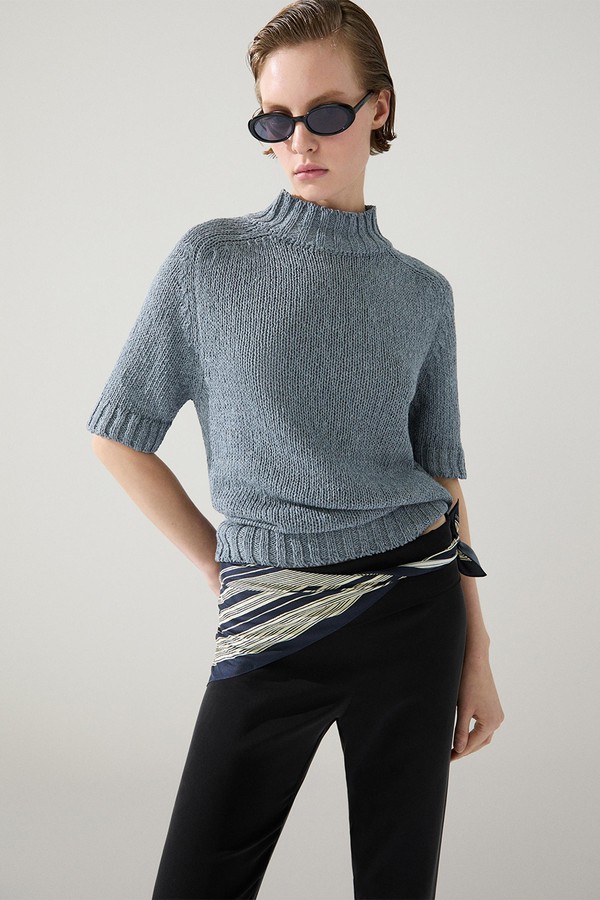 Cotton Blend Knit With Mock Turtleneck