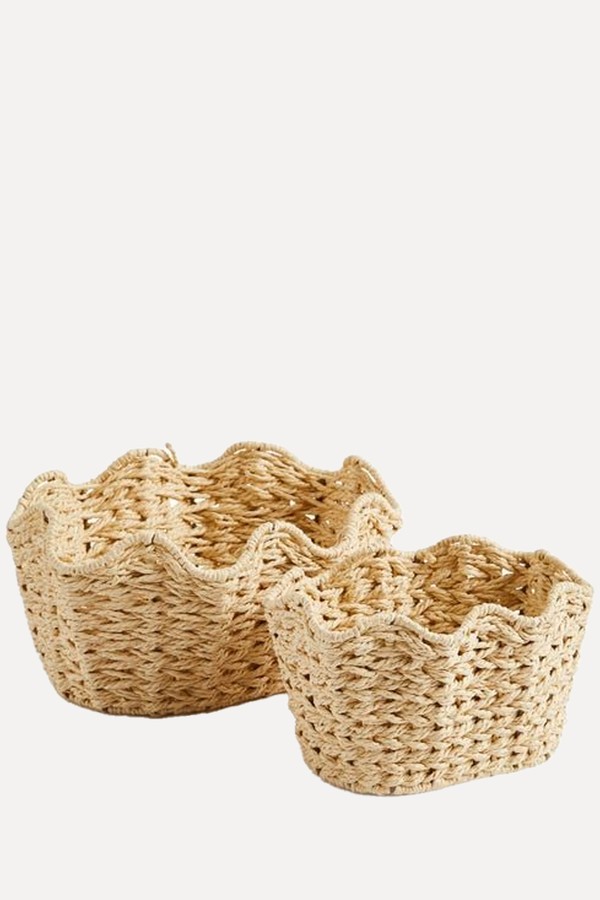 Set of 2 Wavy Shell Woven Storage Baskets
