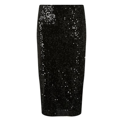 Black Velvet Sequin Pencil Skirt