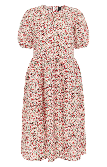 Floral Puff Sleeve Midi Smock Dress