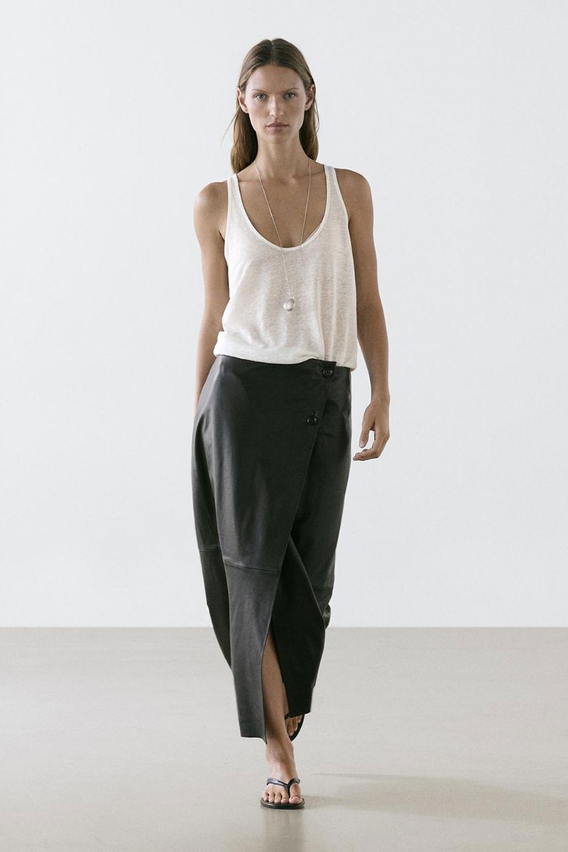 Nappa Leather Midi Skirt With Seams from Massimo Dutti