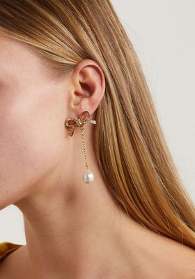Gold-Tone, Swarovski Crystal & Faux Pearl Earrings from Oscar De La Renta