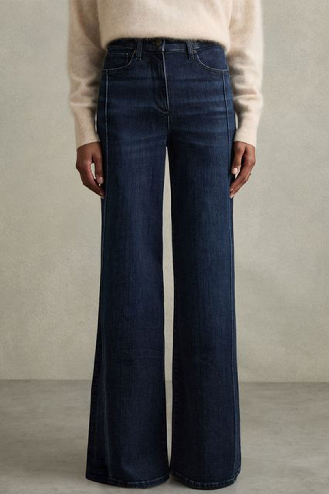 Heather Stretch Cotton Wide Leg Jeans from Reiss