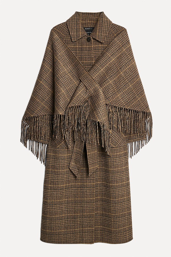 Wool Blend Check Trench Coat from River Island