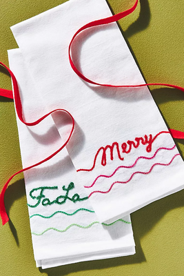 Festive Embroidered Cotton Hand Towels from ANTHROPOLOGIE
