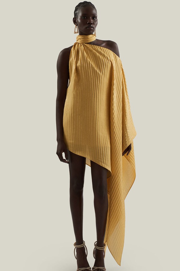 Atlas Sunrise Scarf-Neck Metallic Fil Coupè Mini Dress from Taller Marmo