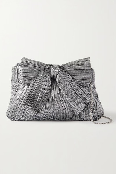 Rayne Bow-Embellished Plissé-Lamé Clutch from Loeffler Randall