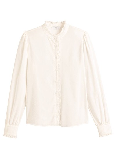 Ruffle High Neck Shirt with Long Sleeves from La Redoute