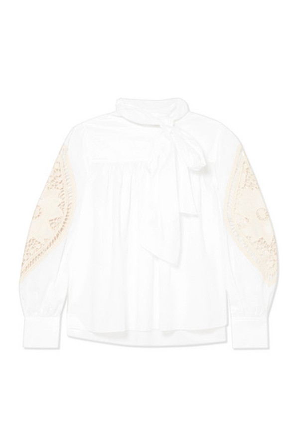 Crochet-Paneled Cotton-Poplin Blouse from See by Chloé