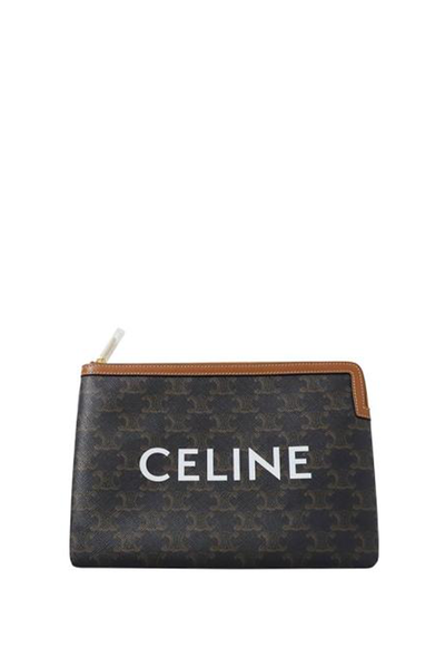 Brown Coated Canvas Triomphe Pouch from Celine