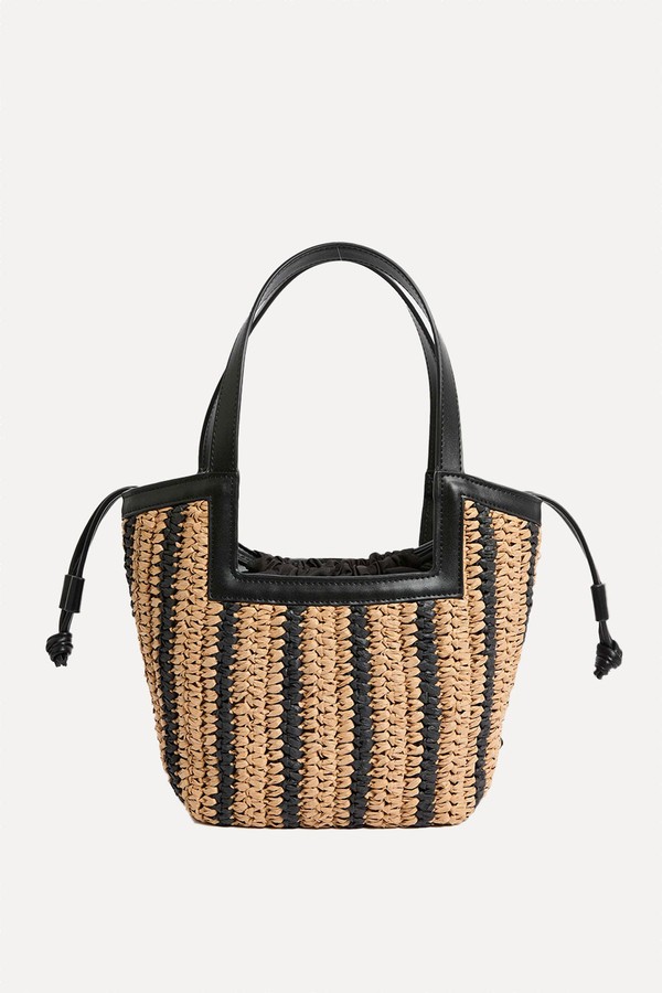 Straw Drawstring Tote Bag